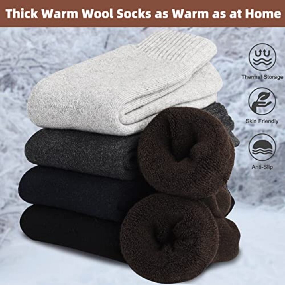 Men's Thermal Wool Boot Socks Thick Cozy Winter Athletic Cold Weather - Picture 4 of 7